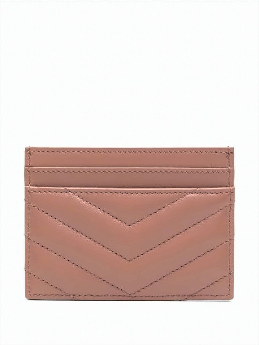Saint Laurent Chevron Quilted Lambskin Cardholder With Gold-Tone Ysl Logo