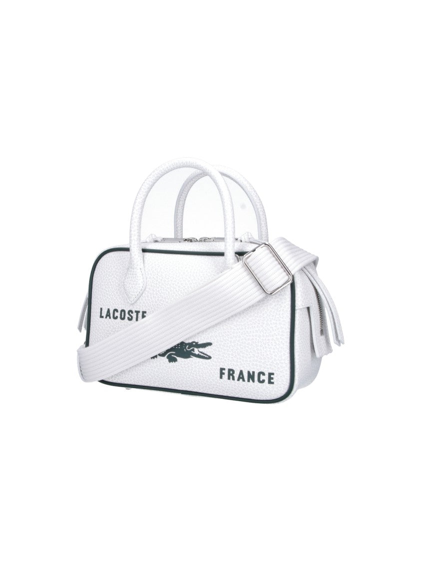 Lacoste White Rectangular Textured Leather Logo Bag