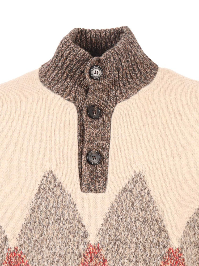 Ballantyne High Ribbed Turtleneck Pullover With Button Detail