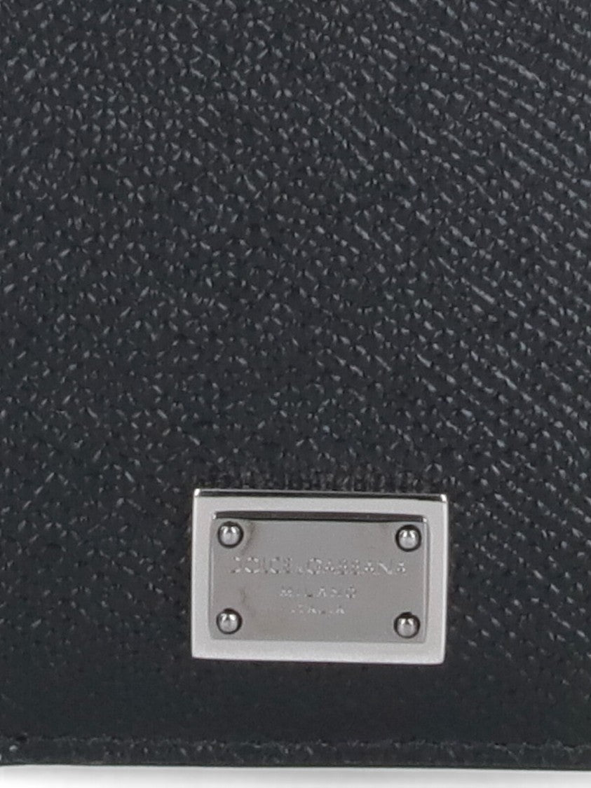 Dolce & Gabbana Textured Black Leather Cardholder With Logo Plaque And Multiple Slots
