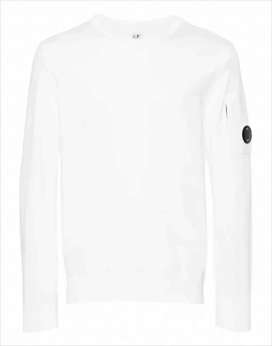 C.P. Company Minimalist White Sweater With Unique Lens Detail
