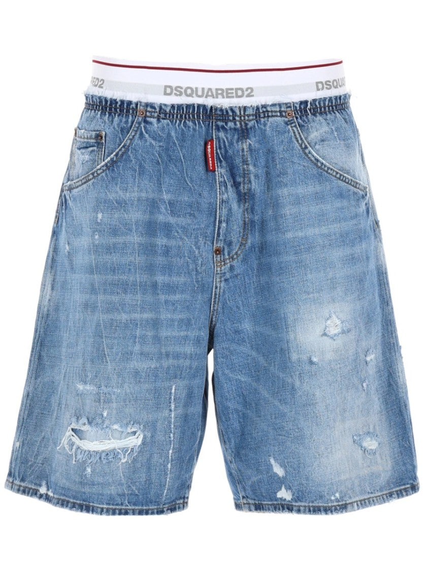 Dsquared2 Surfer Light Blue Distressed Shorts