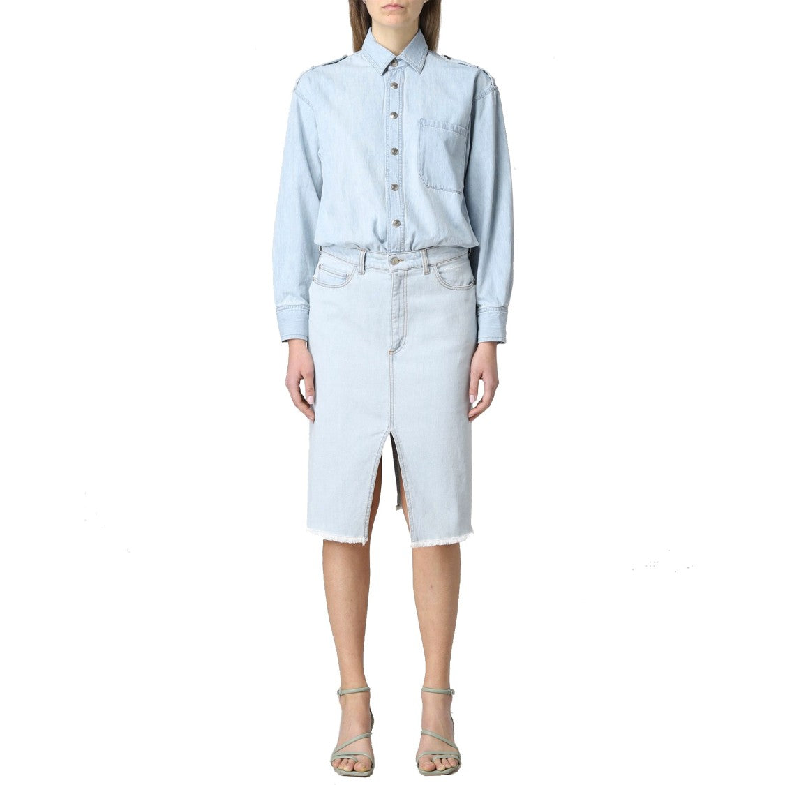 Stella Mccartney Light Blue Denim Midi Shirt Dress