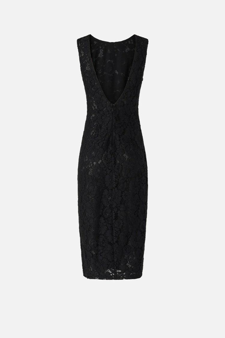 Pinko Black Drupa Floral Lace Plunging Rear Neckline Cotton-Blend Mini Dress