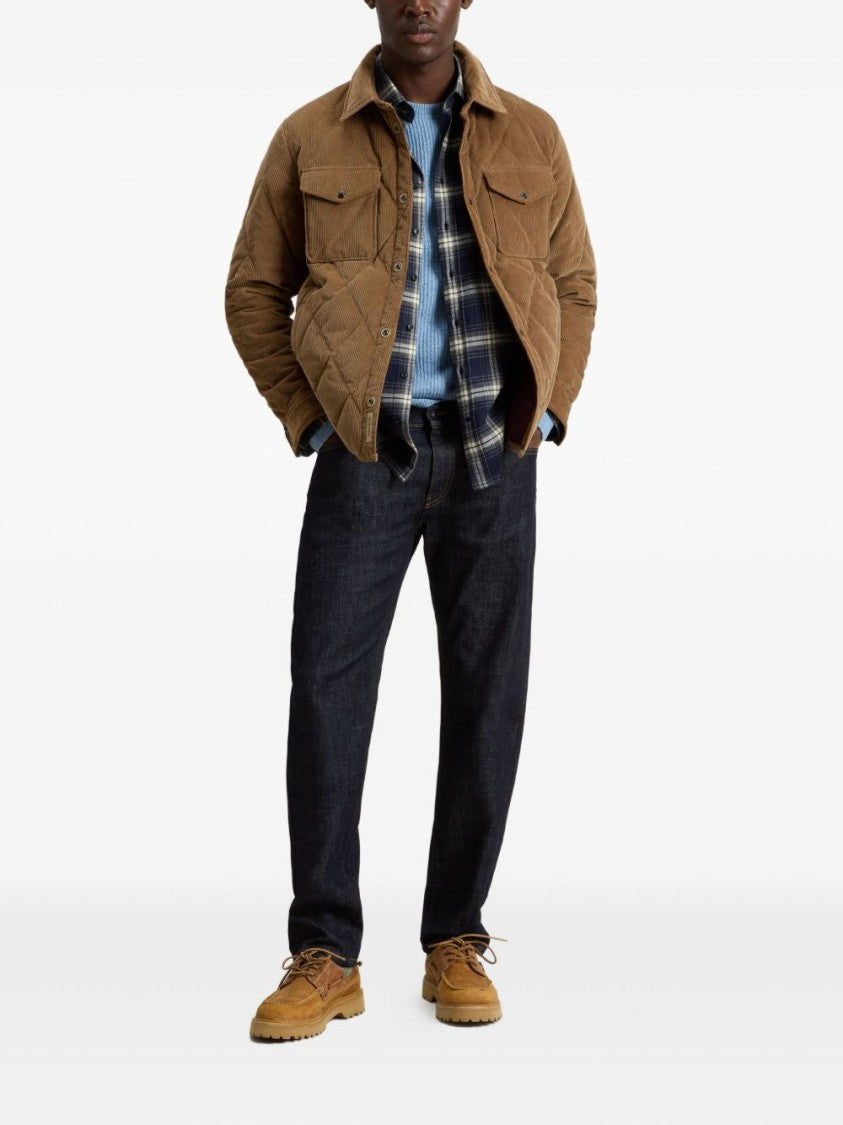 Woolrich Quilted Brown Corduroy Jacket With Classic Collar