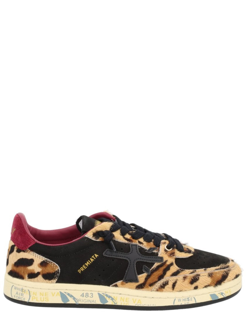 Premiata Leopard Print Low-Top Sneakers With Black Suede Overlays