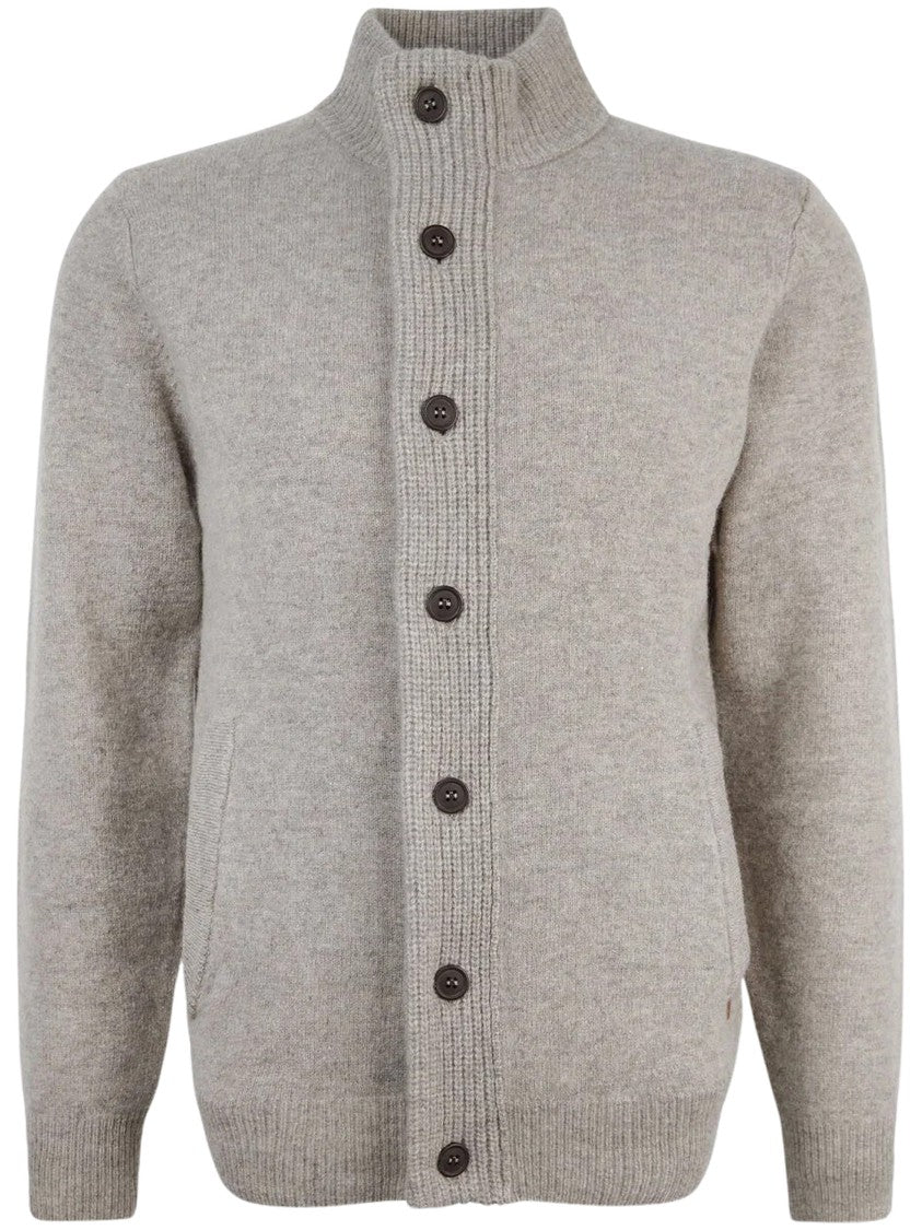 Barbour Full Button-Down Wool Sweater With Ribbed Collar And Elbow Patches