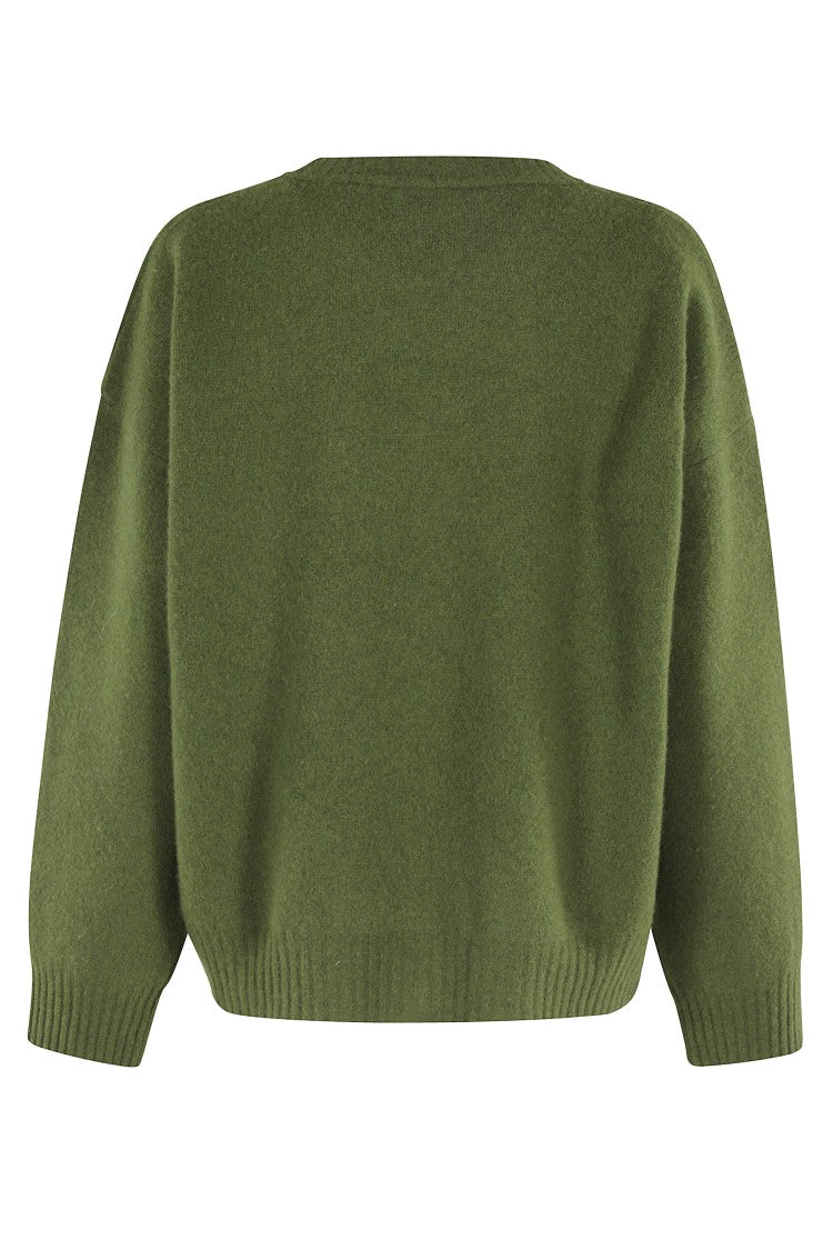 Roberto Collina Oversized Crew Neck Sweater In Musk Merino Wool