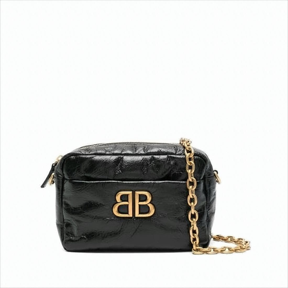 Balenciaga Compact Glossy Calf Leather Shoulder Bag With Double 'B' Logo