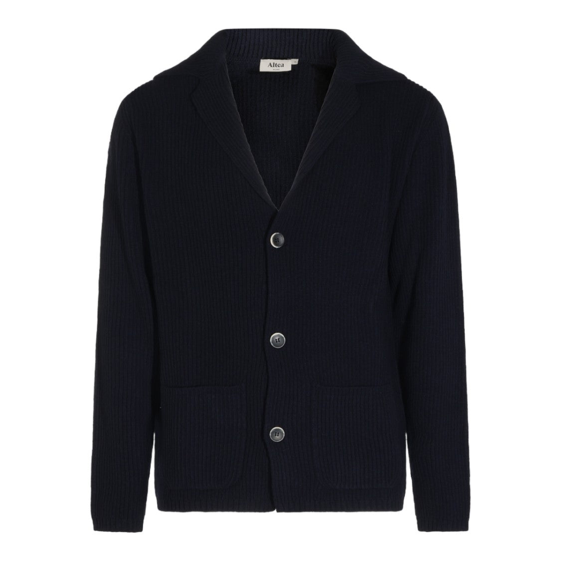 Altea Blazer Collar Three-Button Ribbed Knit Sweater