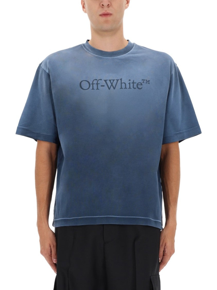 Off-White Relaxed-Fit Blue T-Shirt With Ribbed Details