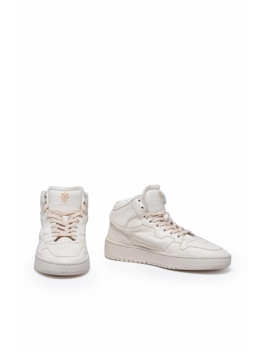 Eleventy White High-Top Fur Interior Leather Sneakers