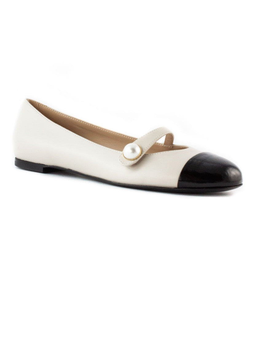 Roberto Festa Contrasting White Flats With Pearl-Adorned Strap