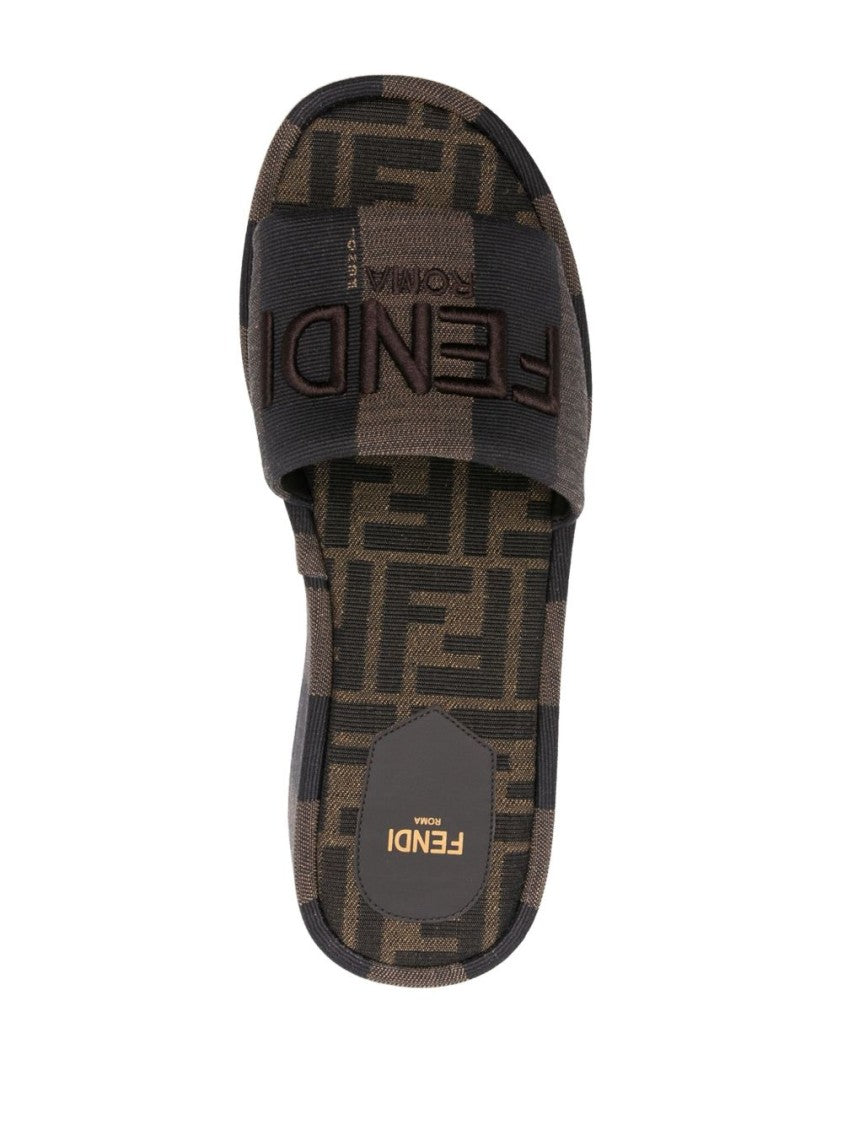 Fendi Brown Sunshine Fabric Pequin Stripe Slides