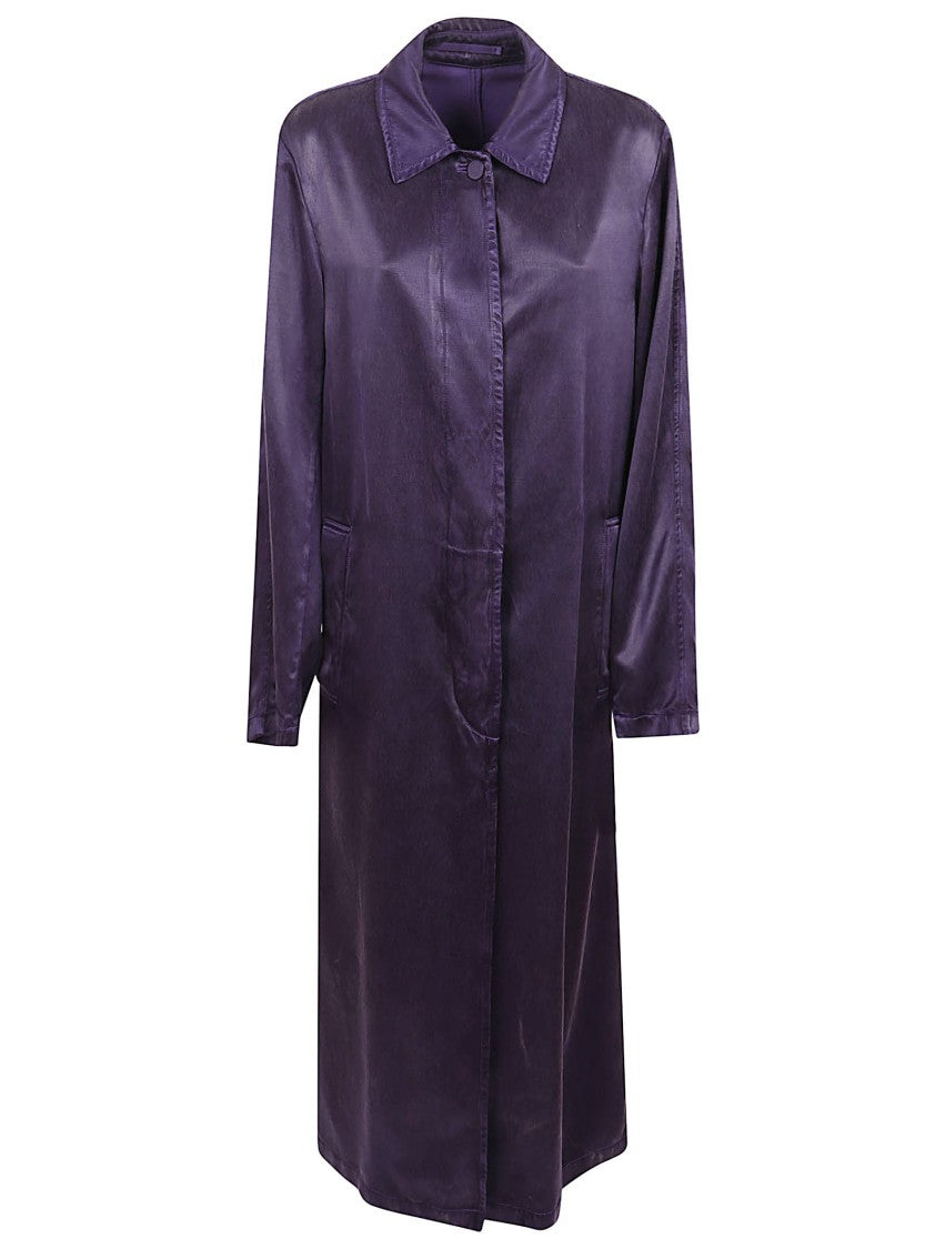 Dries Van Noten Long Relaxed Coat With Reflective Satin Finish