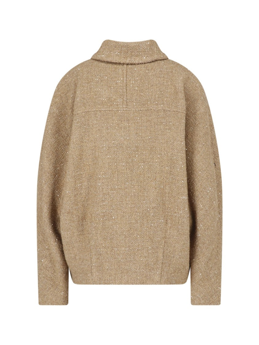 Kiton Beige Boucle Wool-Blend Zip Jacket