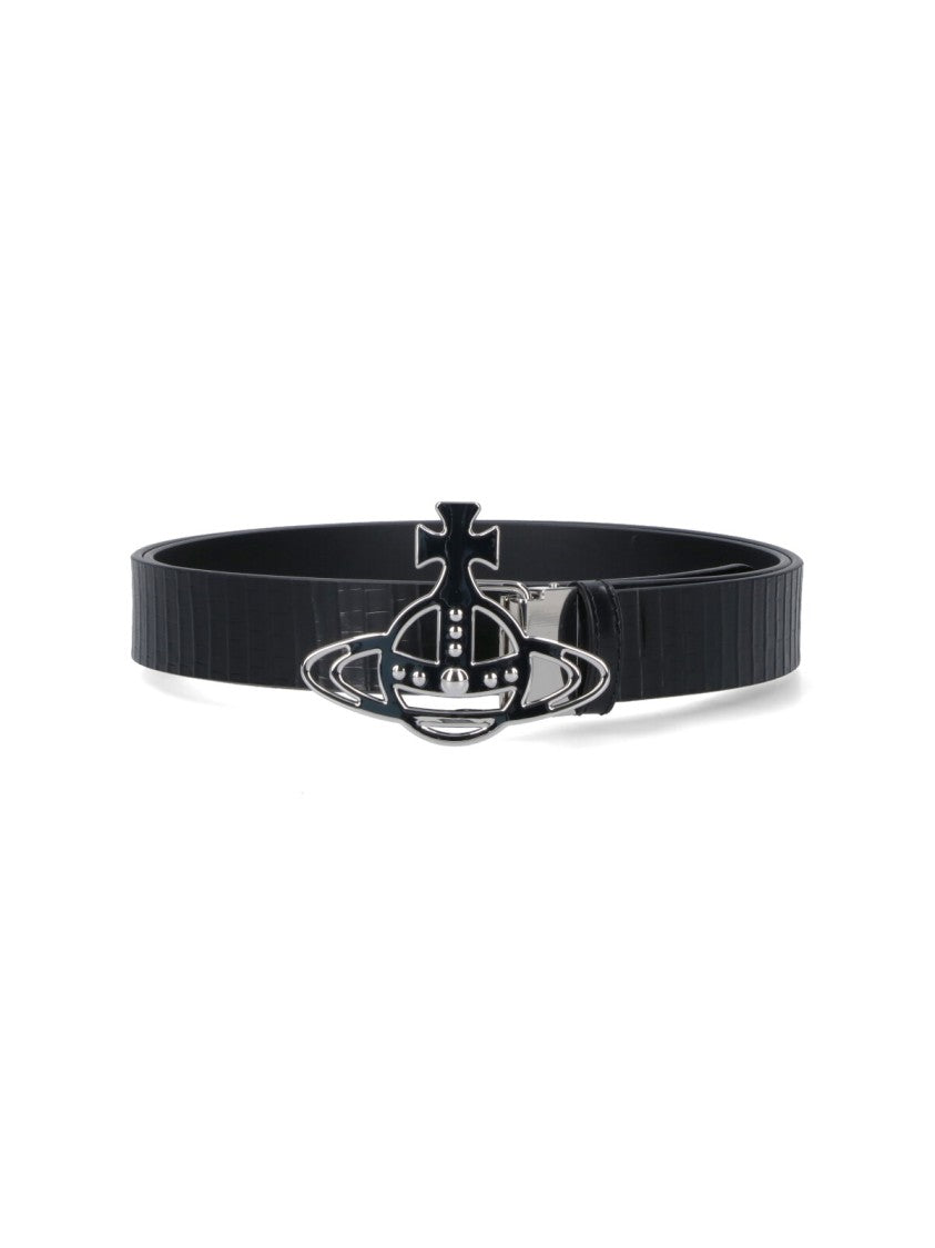 Vivienne Westwood Reversible Crocodile Print And Black Leather Belt