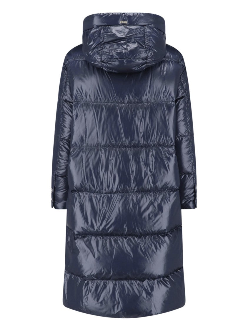 Herno Blue Hooded Padded Fabric Down Jacket