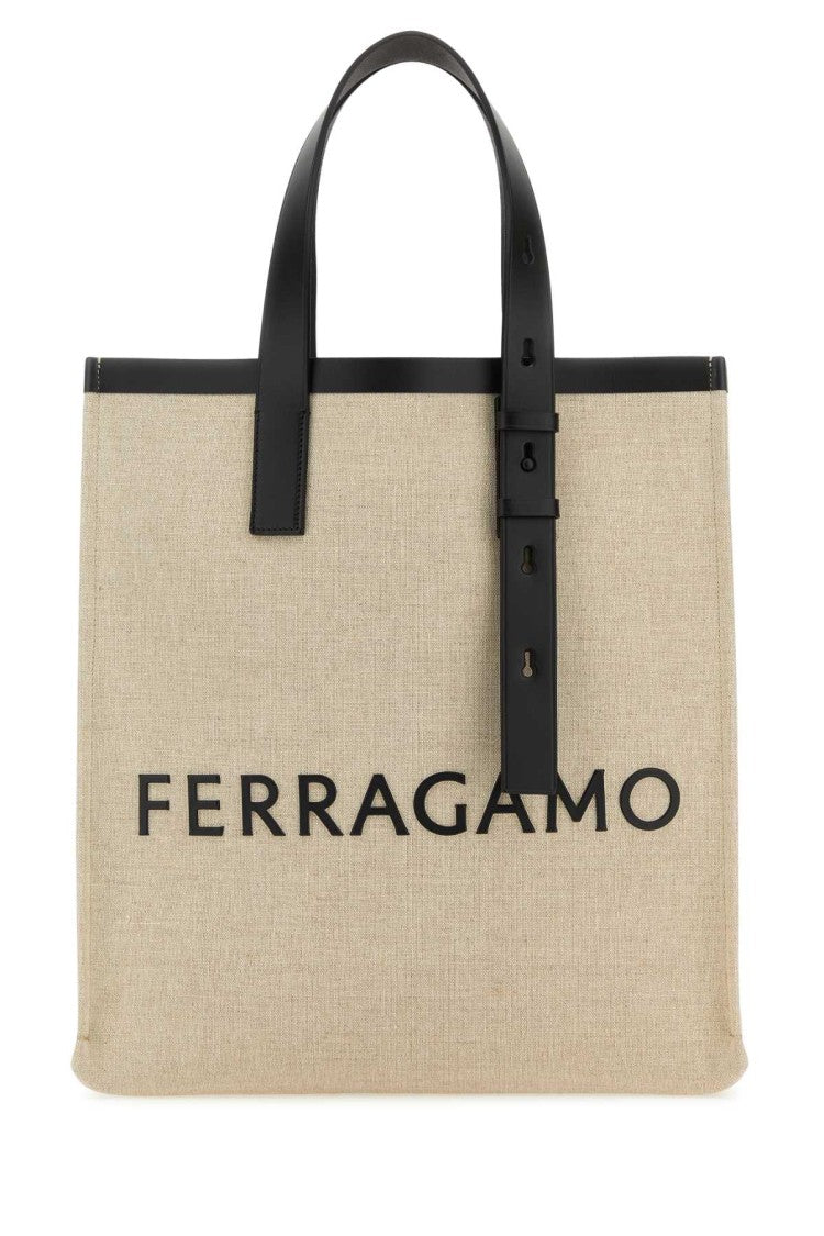 Salvatore Ferragamo Sand Canvas Shopping Bag
