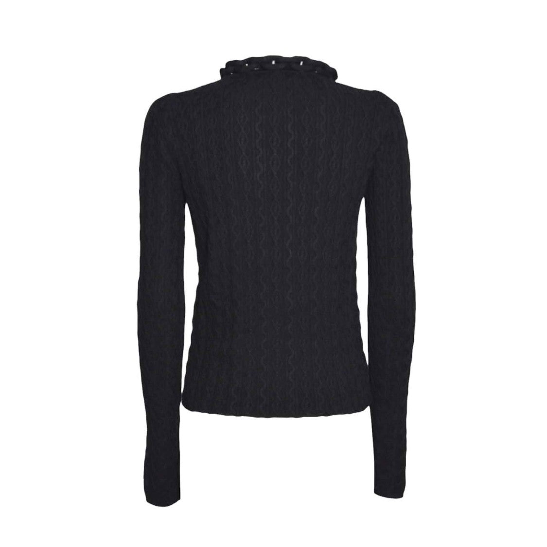 Rabanne Fitted Black Sweater With Textured Knit And Ruffle Trim