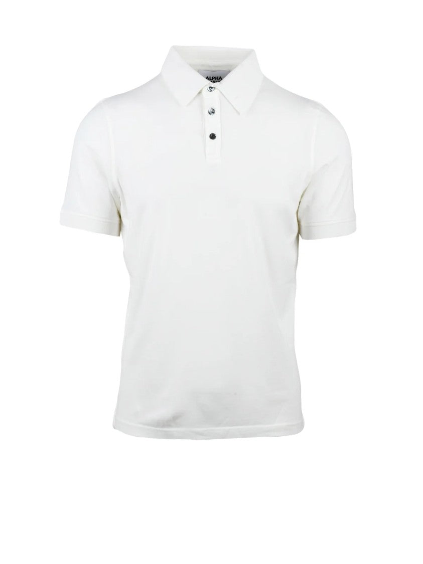 Alpha Studio White Cotton Elastane Stretch Polo