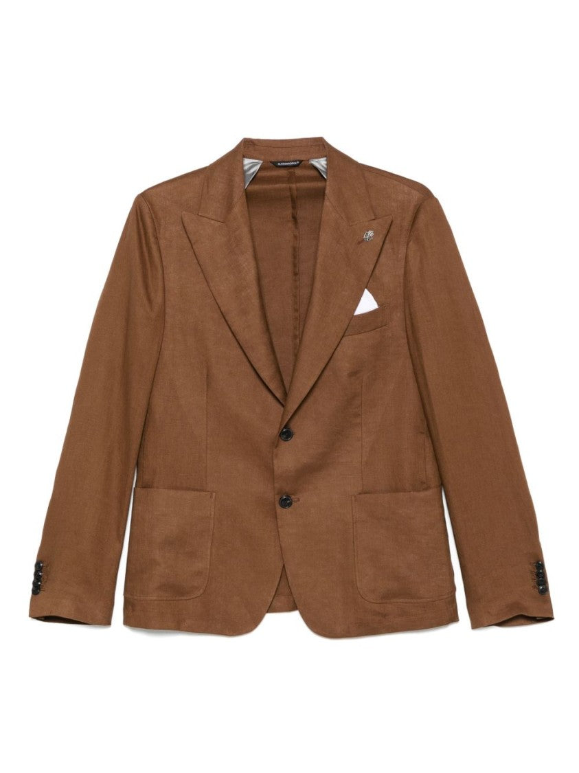 Daniele Alessandrini Brown Linen Jacket With Tailored Silhouette
