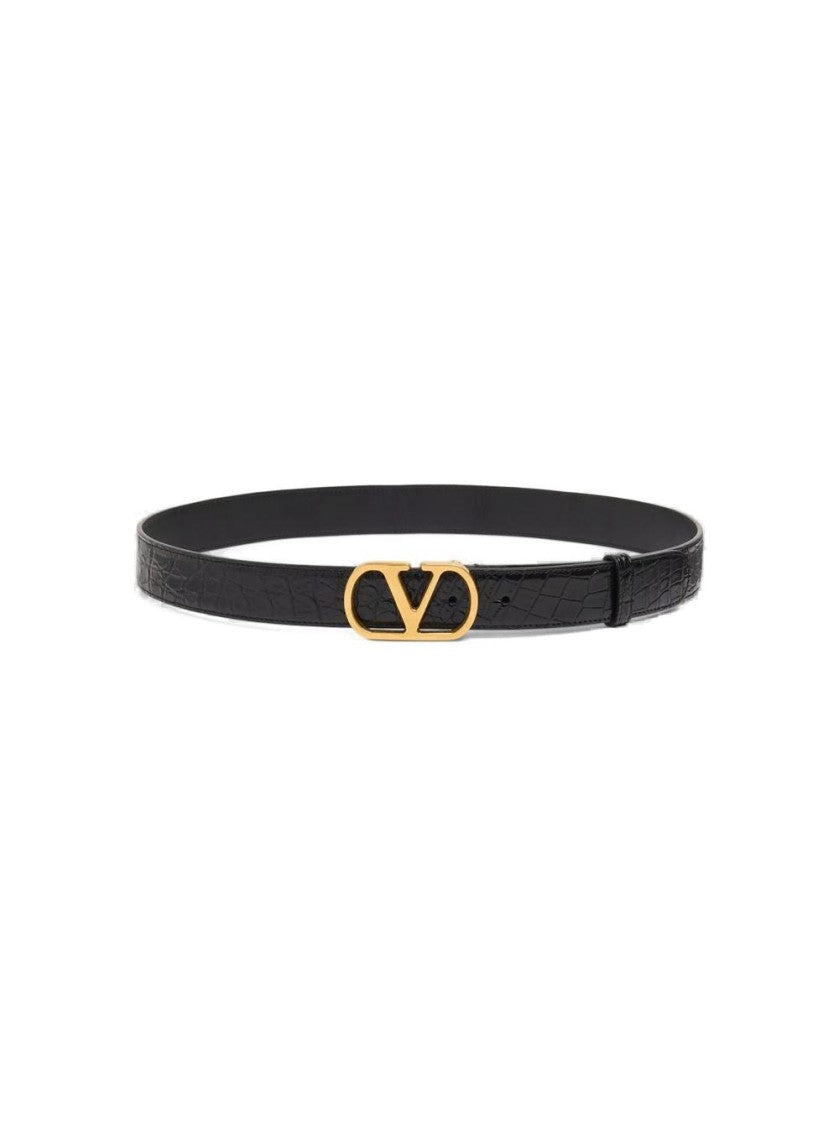 Valentino Vlogo Signature Crocodile Belt Black