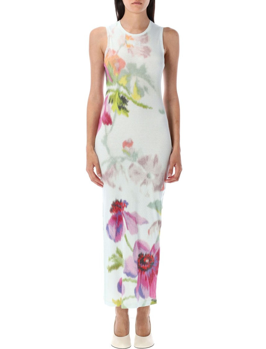 Loewe Silk And Cotton Tank Dress With Floral Motif And Anagram Embroidery