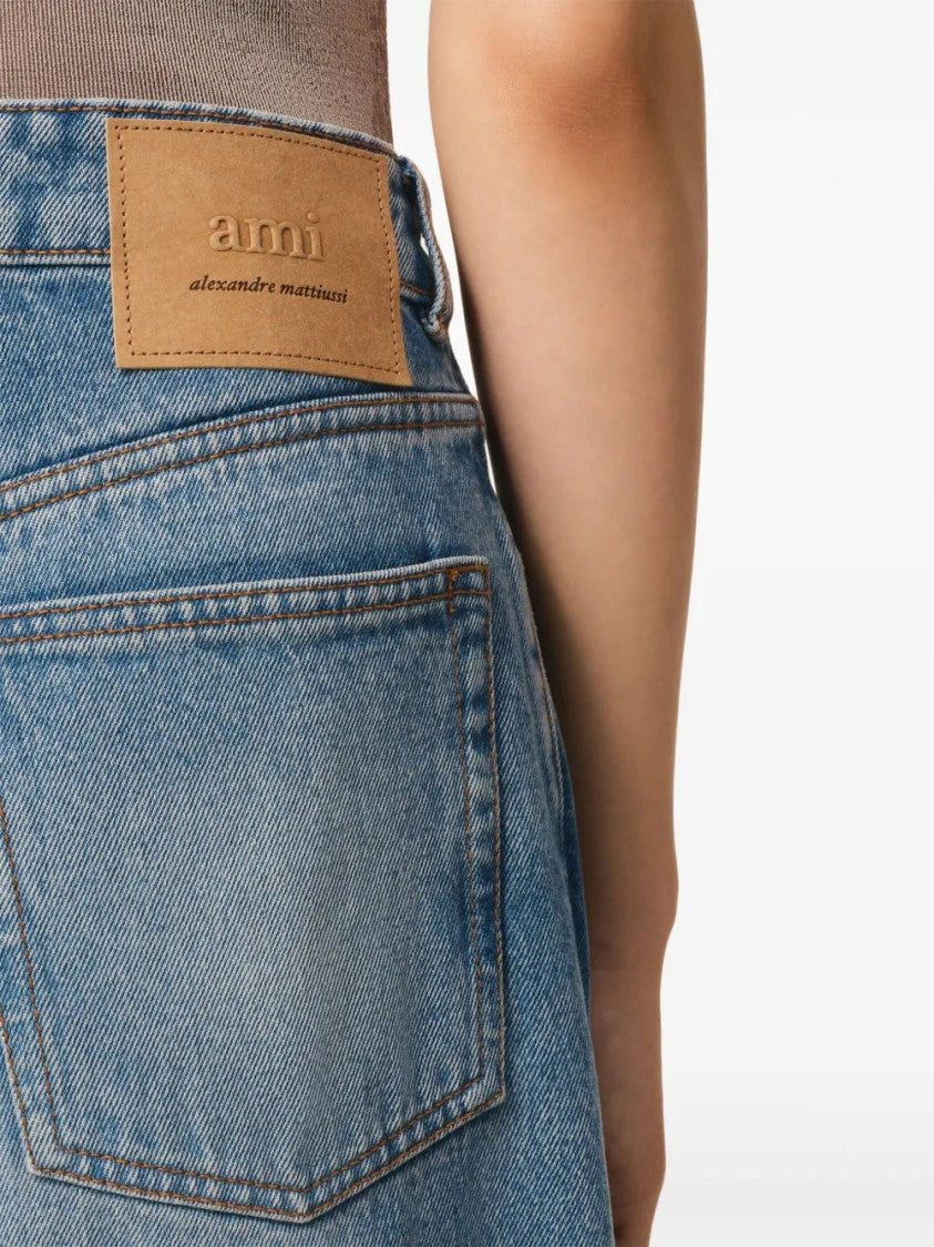 Ami Wide-Legged Pants With Whiskering Detail