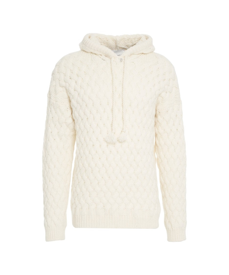 Amaranto Intricately Cable-Knit Hooded Sweater