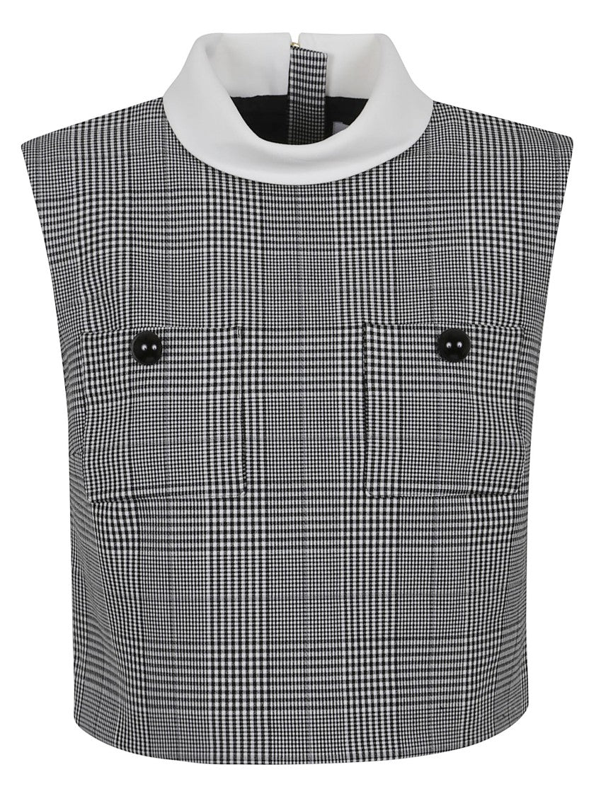 Self-Portrait Cropped Checkered Top With High Neck