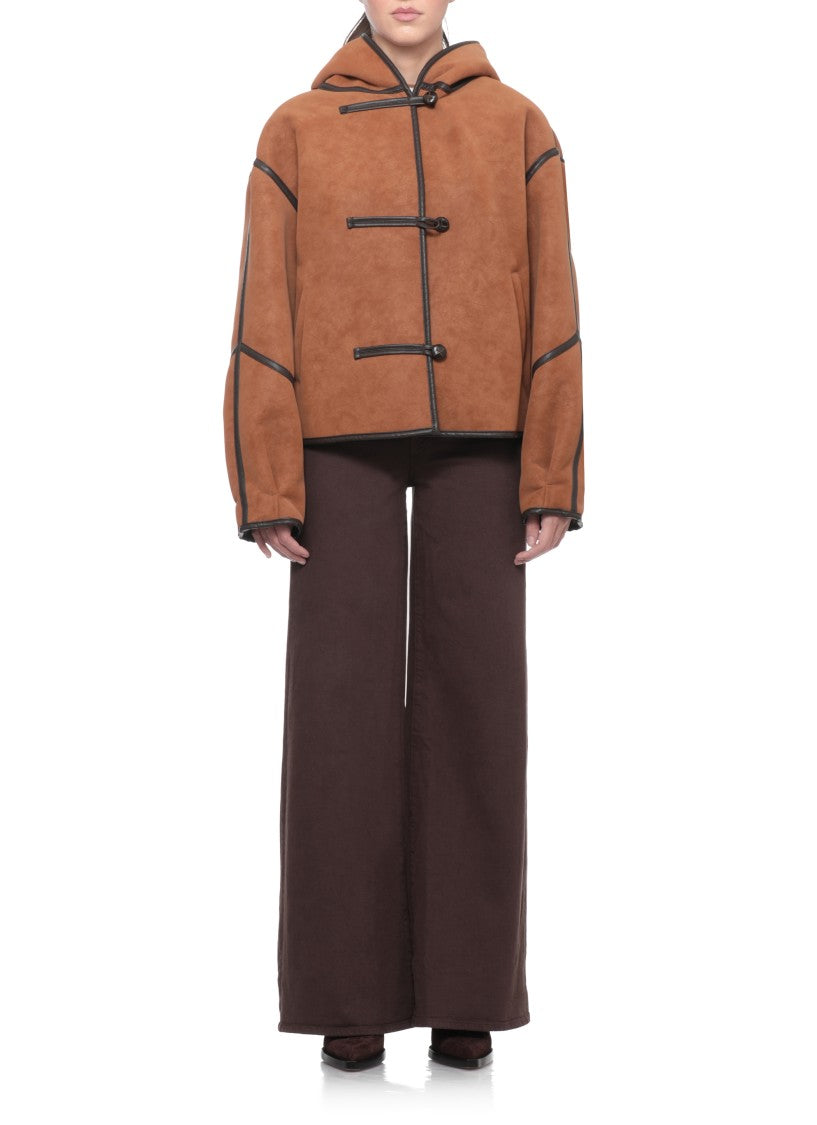 Stand Studio Cropped Brown Jacket With Hood And Internal Shearling