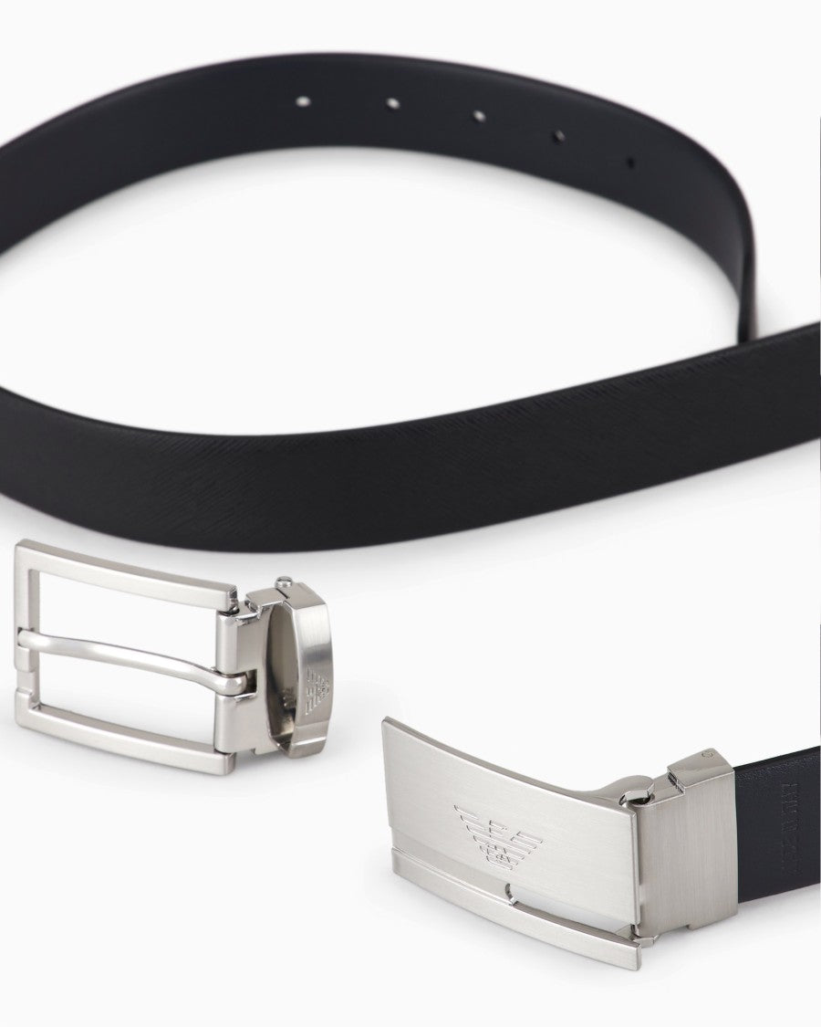 Emporio Armani Black Eagle Embossed Reversible Bovine Leather Belt