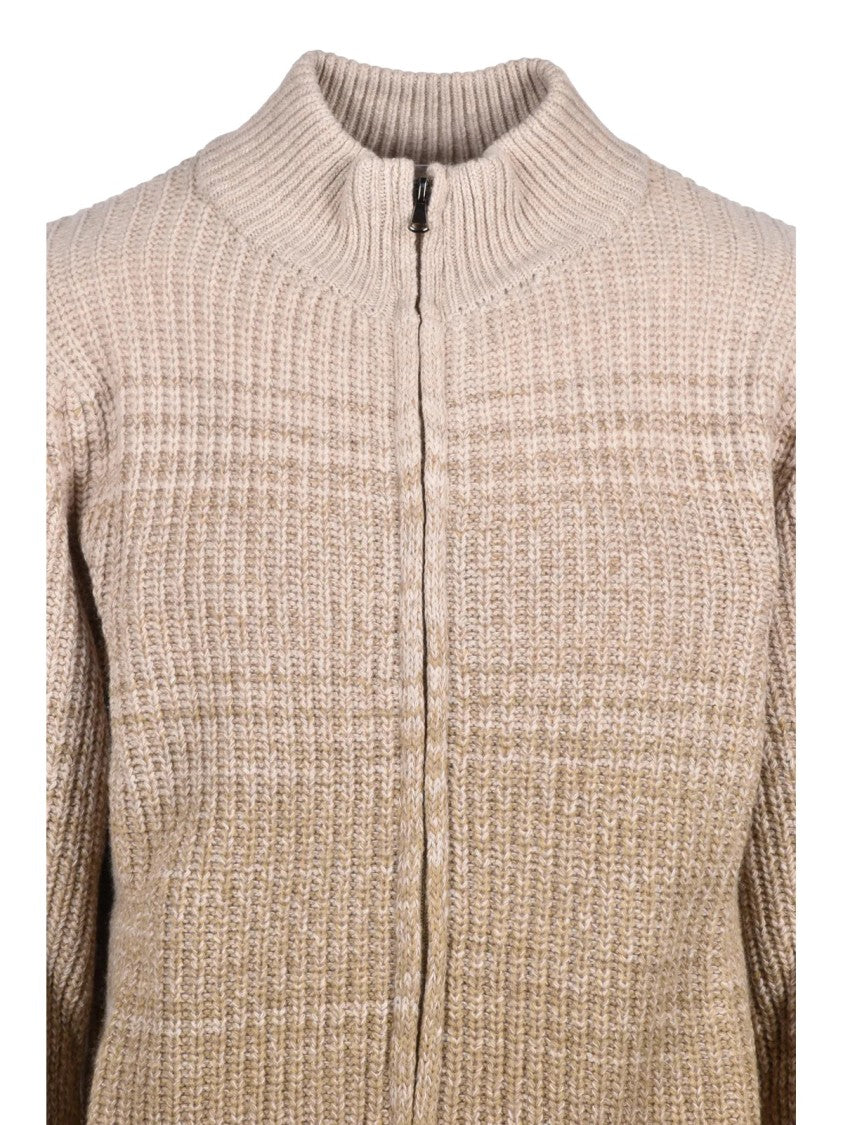 Cashmere Company P. Ribbed Zip-Up Cardigan With High Collar And Gradient Texture