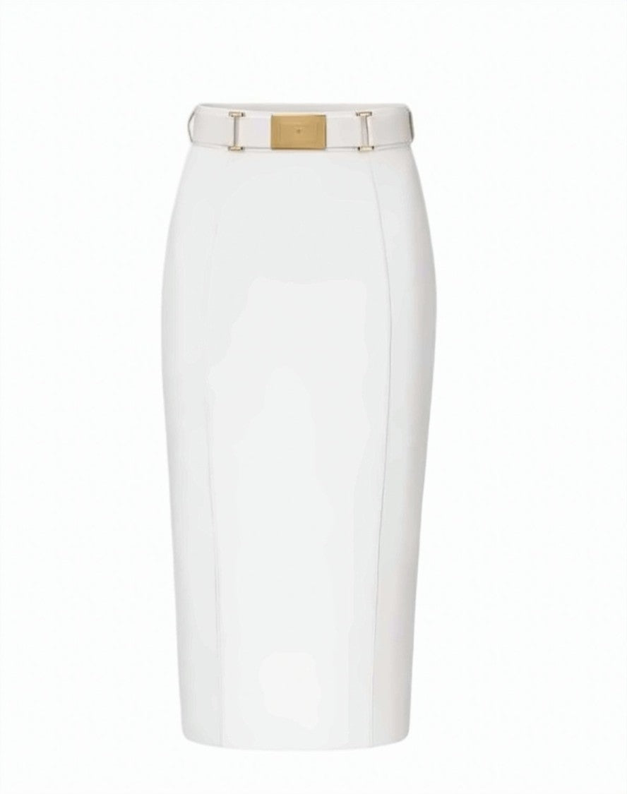 Elisabetta Franchi Bi Elastic Technical Belted Midi Skirt