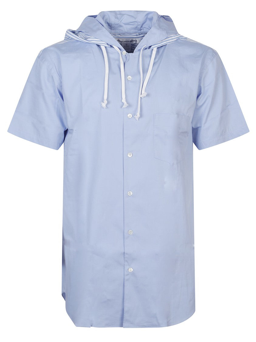 Comme Des Garçons Blue Striped Hooded Cotton Shirt