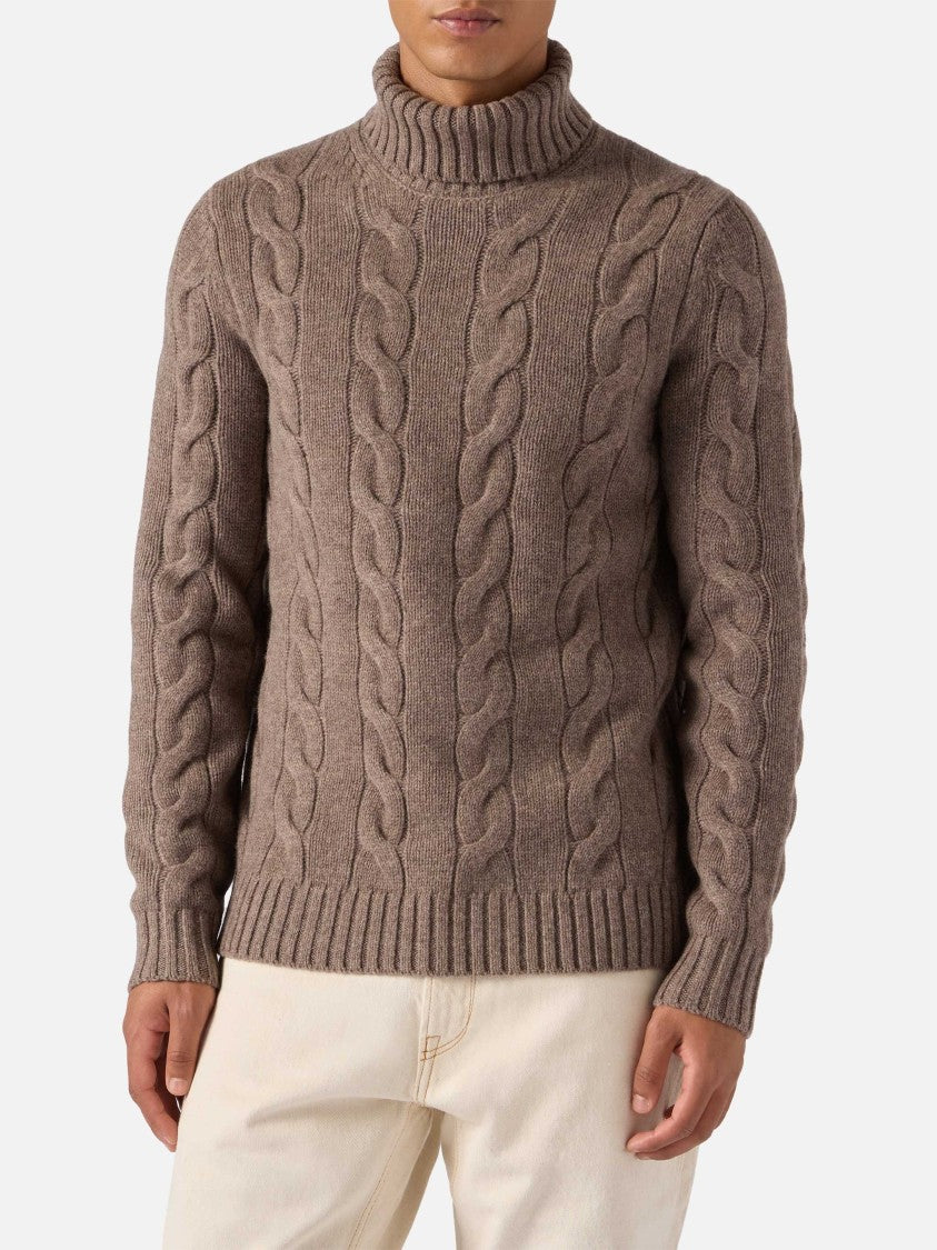 Mc2 Saint Barth Hooded Wool Sweater With Cable Knit Design