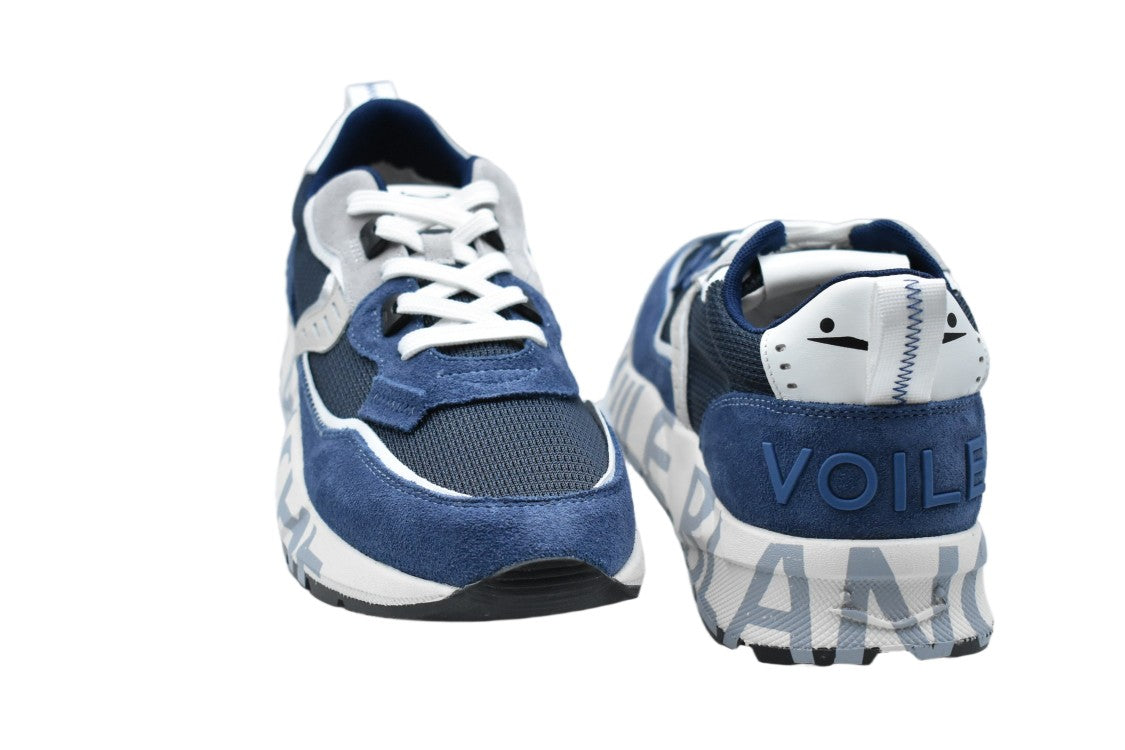 Voile Blanche Blue Indico Textile Suede Laced Sneakers