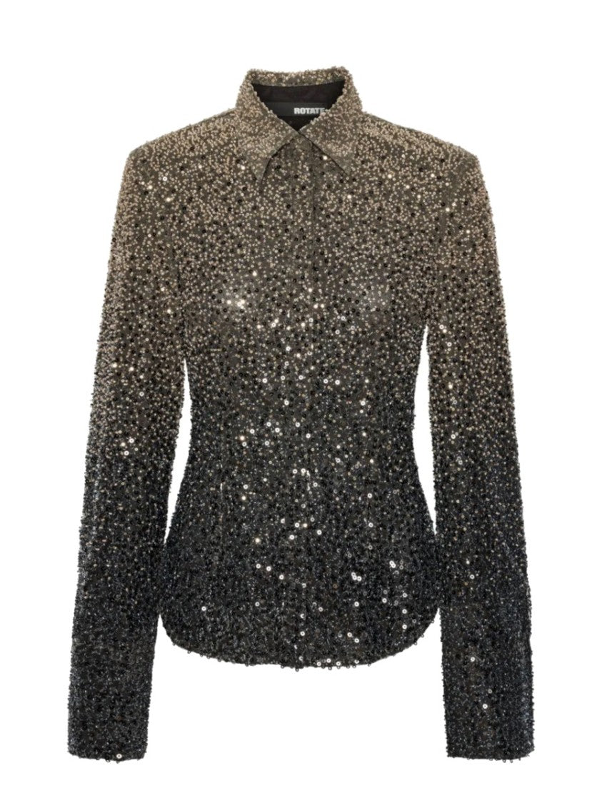 Rotate Birger Christensen Fitted Gradient Sequin Classic Collar Polyester Blouse