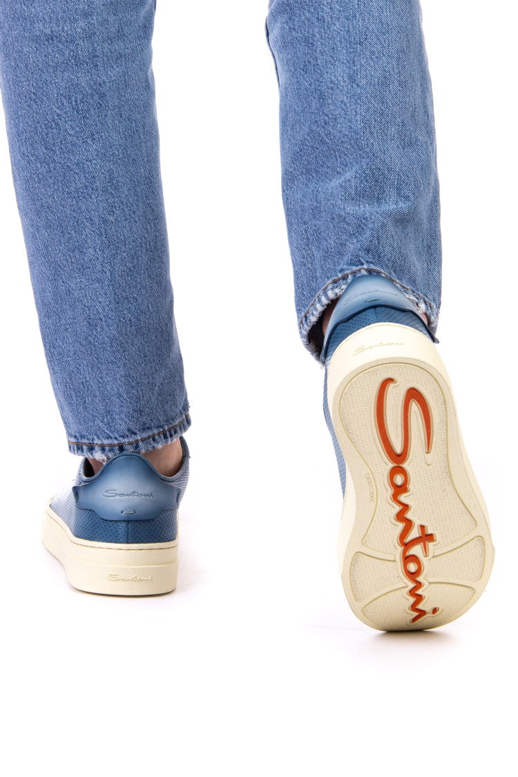 Santoni Gloria Perforated Leather Sneakers