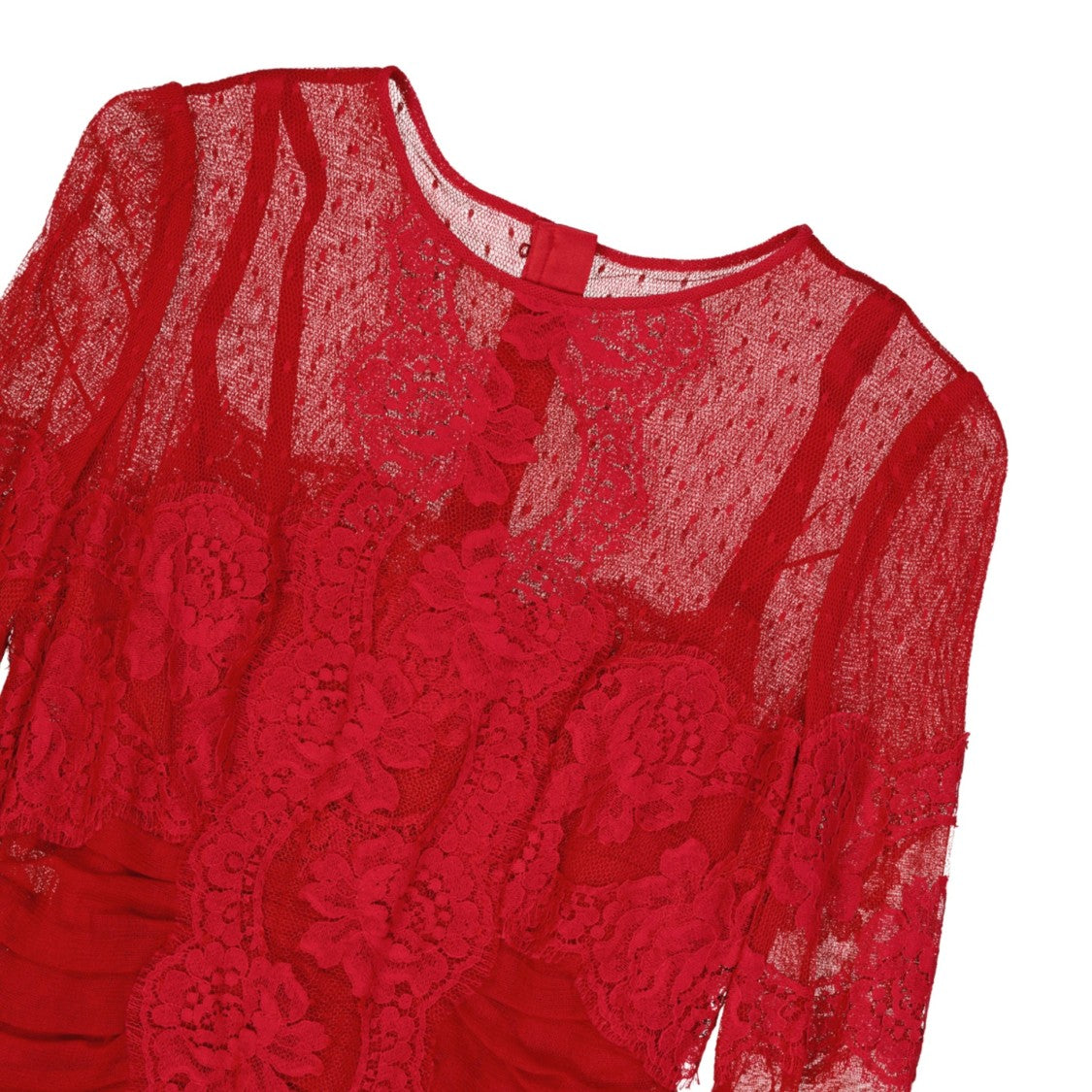 Dolce & Gabbana Lace Rouches Midi Dress With Floral Detailing