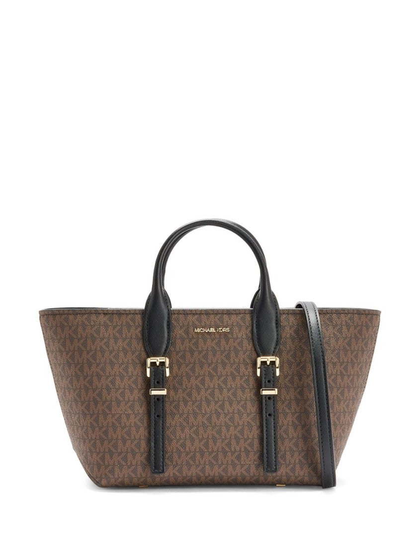 Michael Kors Signature Monogram Tote Bag With Leather Accents