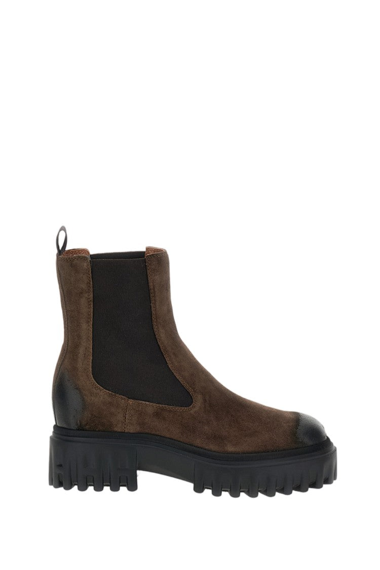 Hogan Brown H700 Suede Platform Lug-Sole Chelsea Boots