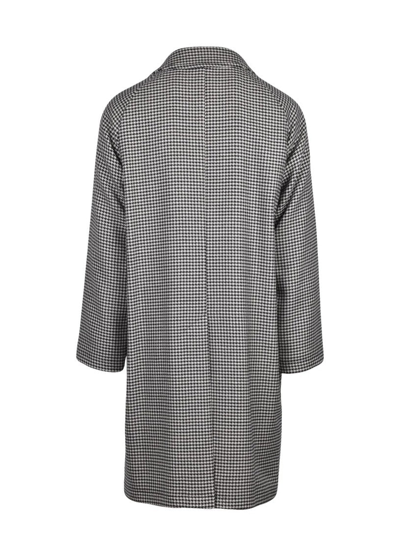 Tagliatore White/Black Tailored Houndstooth Virgin Wool Coat