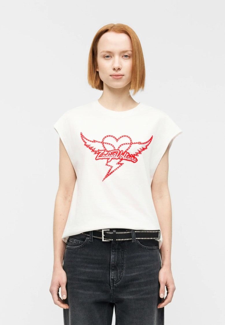 Zadig & Voltaire White Boxy Winged Heart Graphic Top