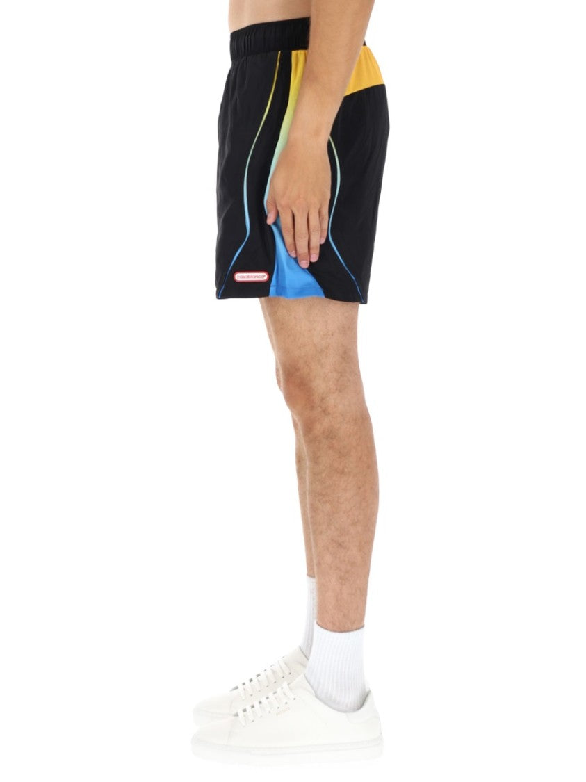 Casablanca Sporty Black Shorts With Colorful Accent Panels