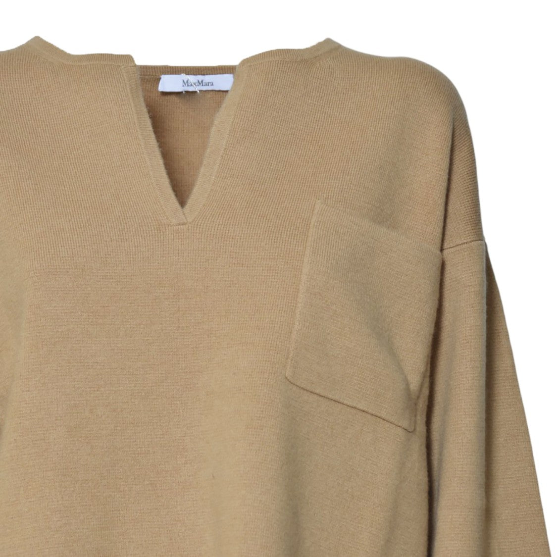 Max Mara Camel-Blend V-Neck Sweater With Chest Pocket
