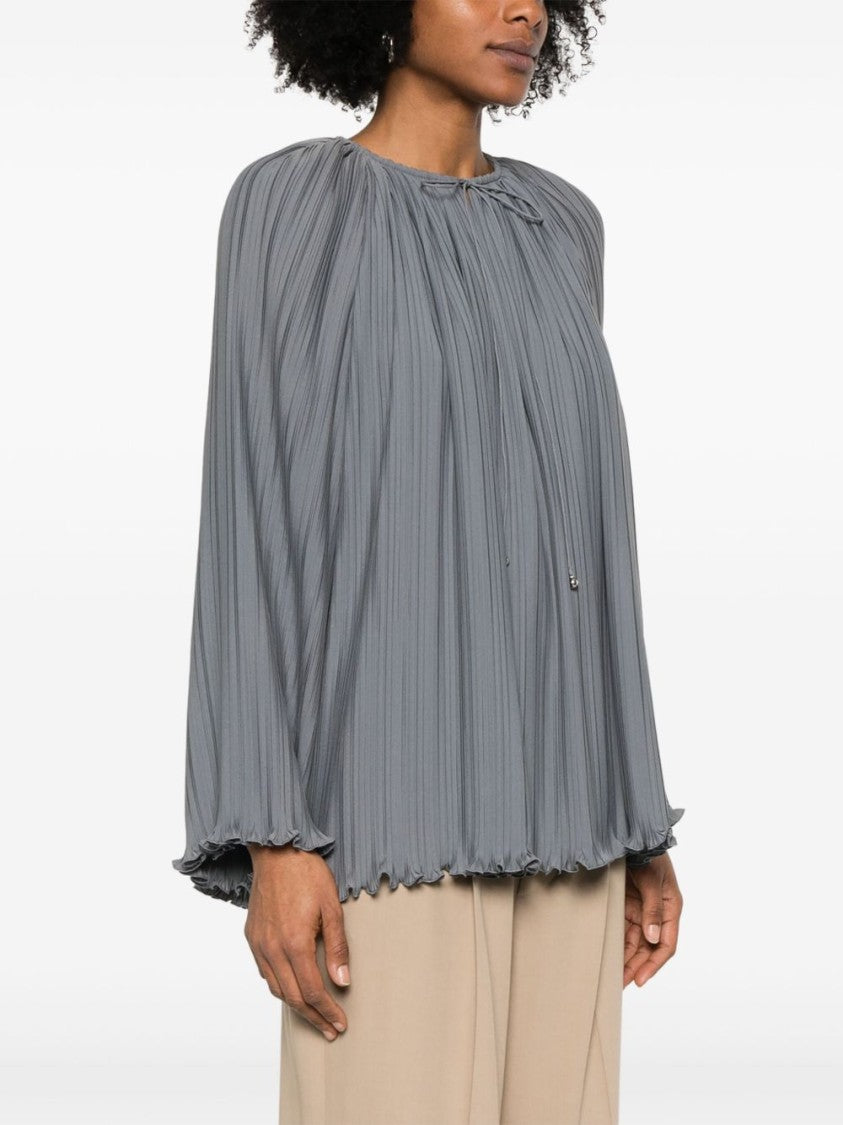 Lanvin Cool Grey Gathered Tie Neck Top