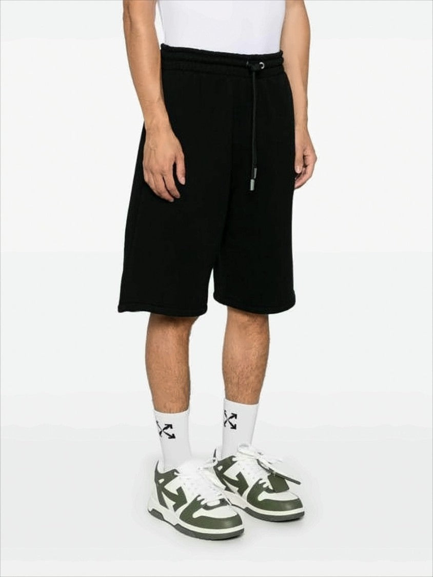 Off-White Relaxed Fit Cotton Shorts With Distinctive Stripe Design
