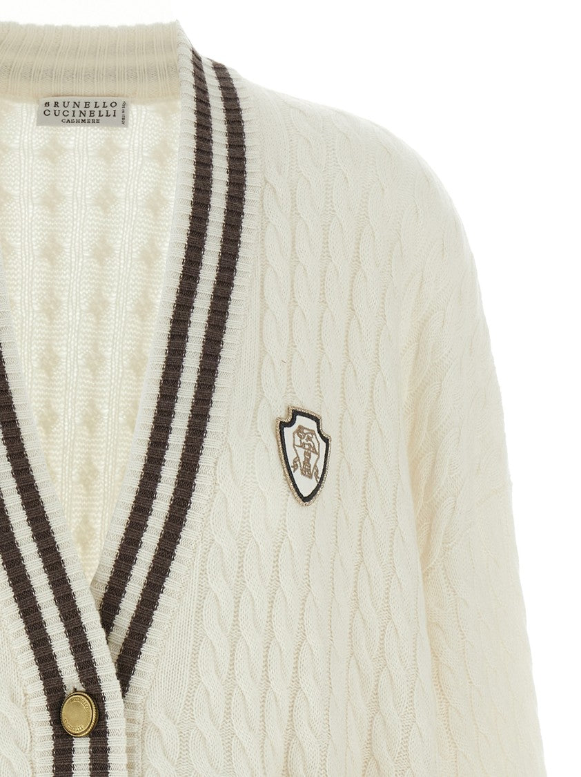 Brunello Cucinelli Braided Cashmere Cardigan With Logo Patch